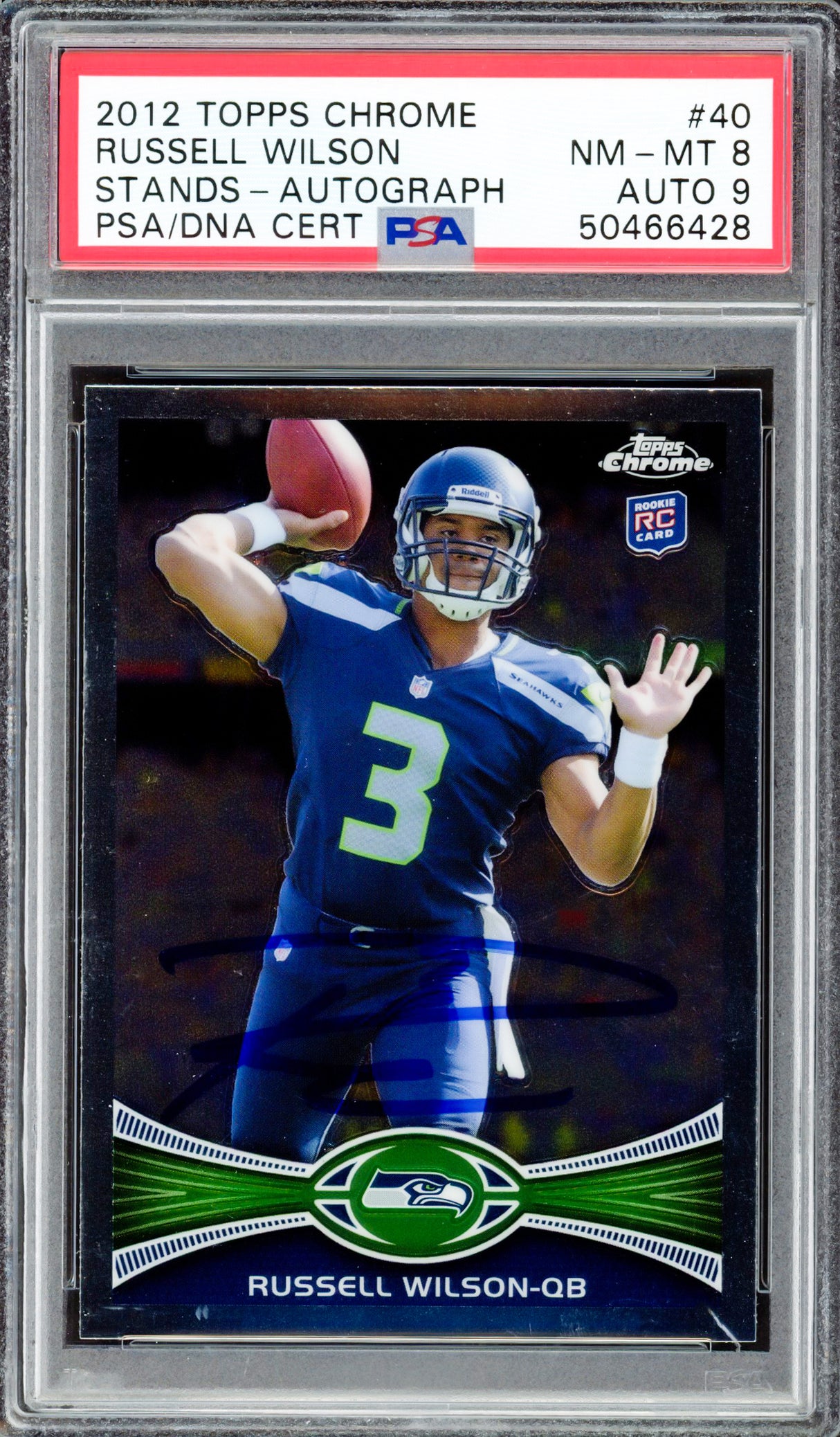 Russell Wilson Autographed 2012 Topps Chrome Rookie Card #40 Seattle Seahawks PSA 8 Auto Grade Mint 9 PSA/DNA #50466428