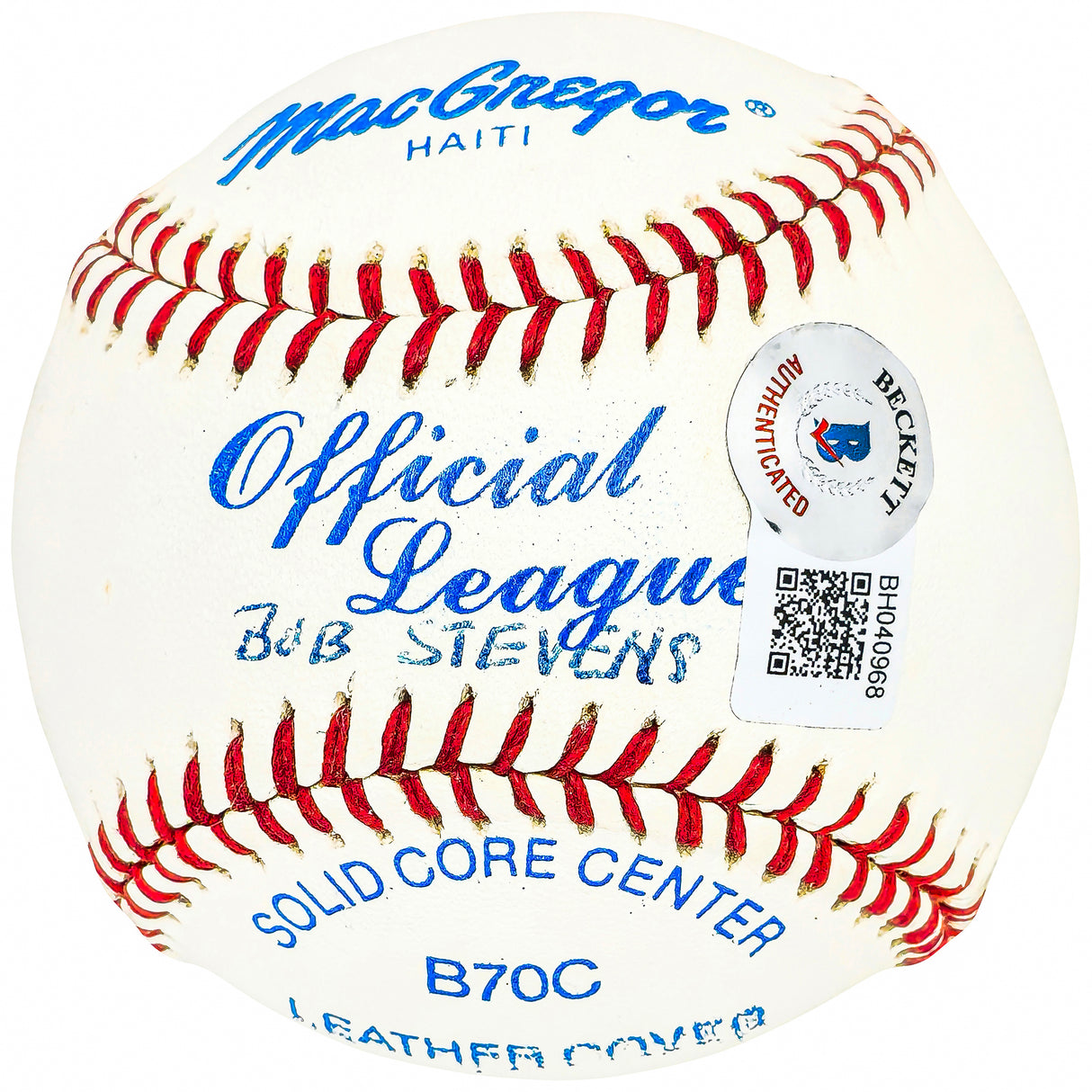 Bob Stevens Autographed Official League Baseball Philadelphia Phillies Beckett BAS QR #BH040968