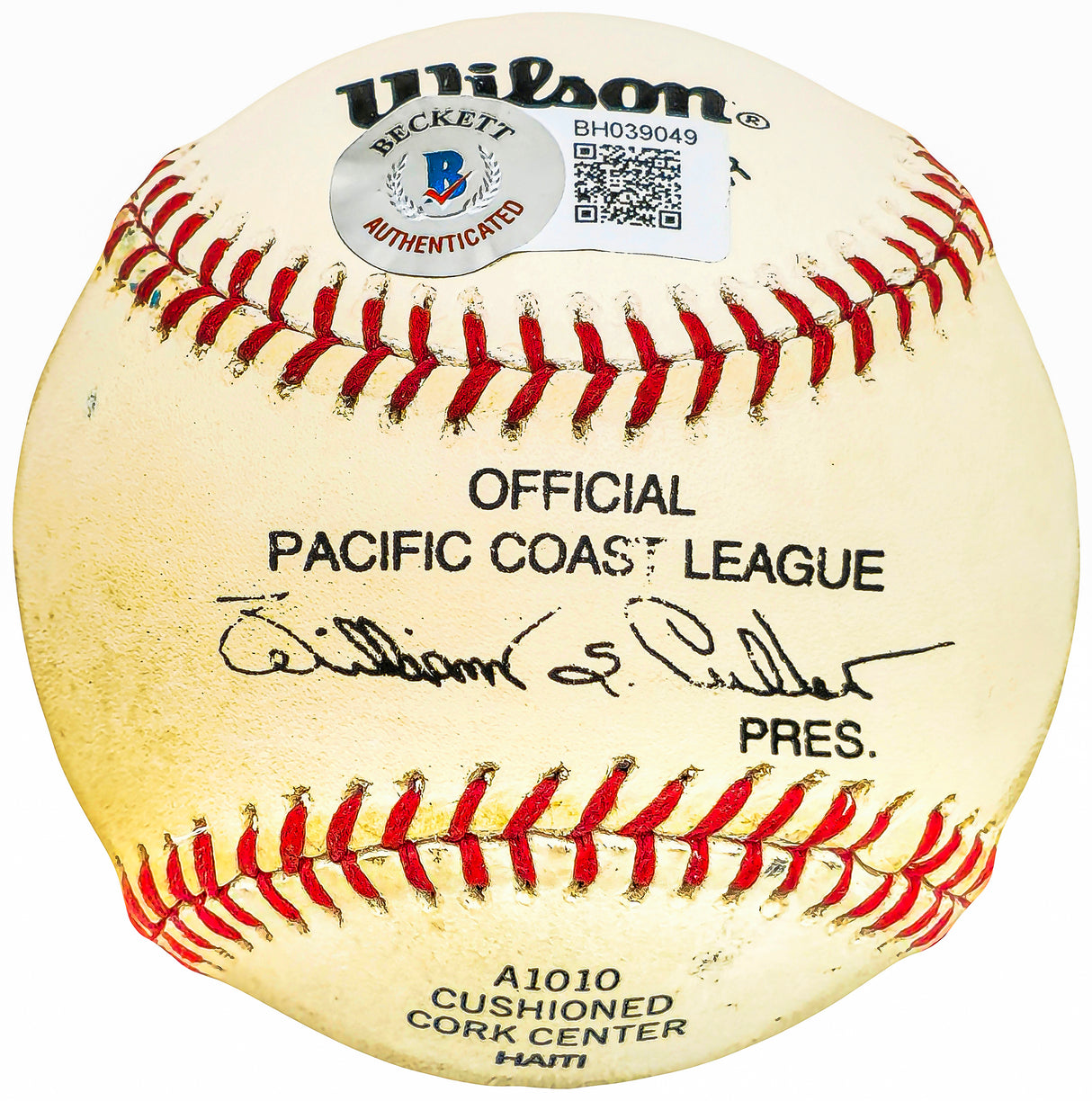 Marlan Coughtry Autographed Official Wilson PCL Baseball Boston Red Sox Beckett BAS QR #BH039049