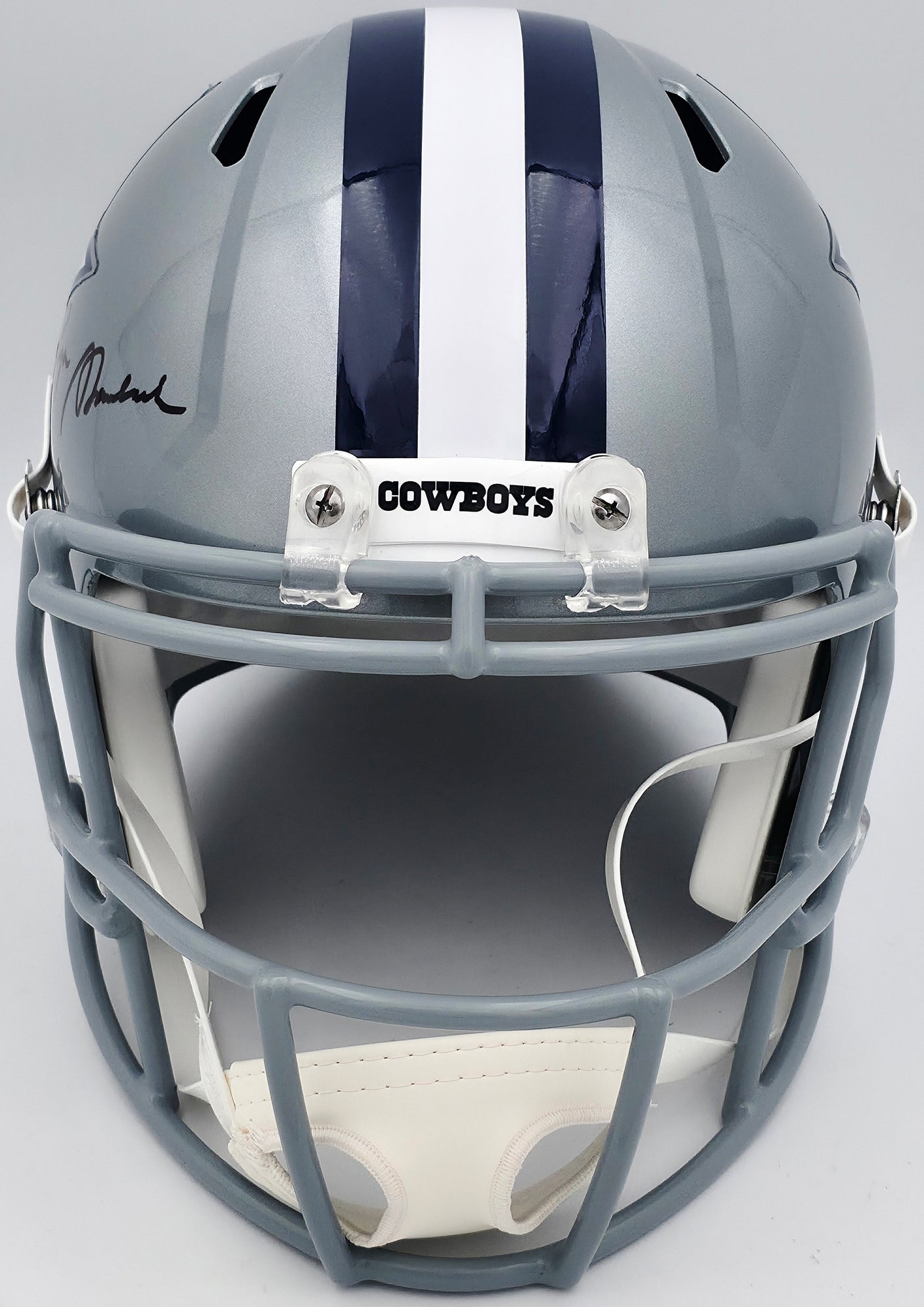 Roger Staubach Autographed Dallas Cowboys Silver Full Size Speed Replica Helmet Beckett BAS Witness Stock #238802