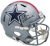 Roger Staubach Autographed Dallas Cowboys 1976 Throwback Silver Full Size Speed Replica Helmet Beckett BAS Witness Stock #238803