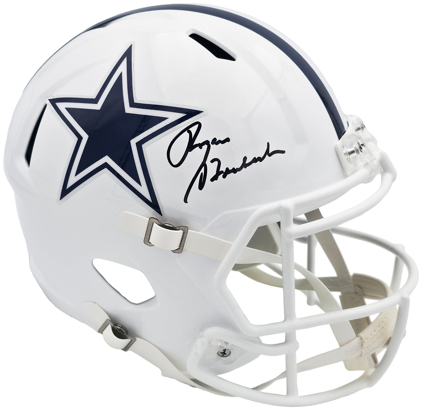 Roger Staubach Autographed Dallas Cowboys 2022 Alternate White Full Size Speed Replica Helmet Beckett BAS Witness Stock #238804