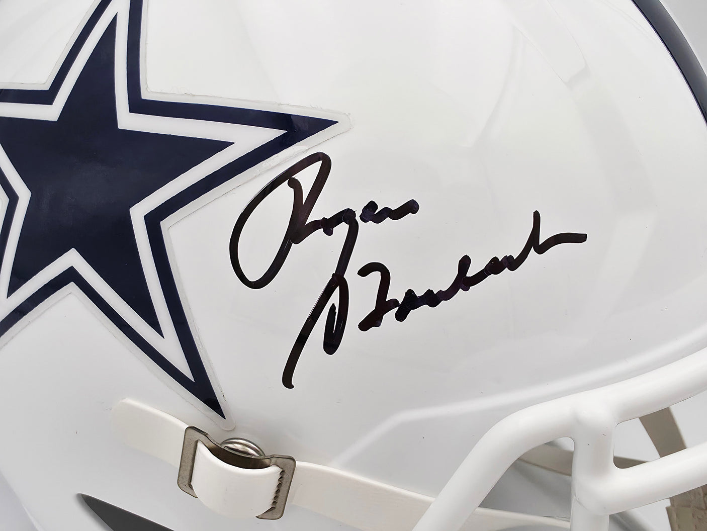 Roger Staubach Autographed Dallas Cowboys 2022 Alternate White Full Size Speed Replica Helmet Beckett BAS Witness Stock #238804
