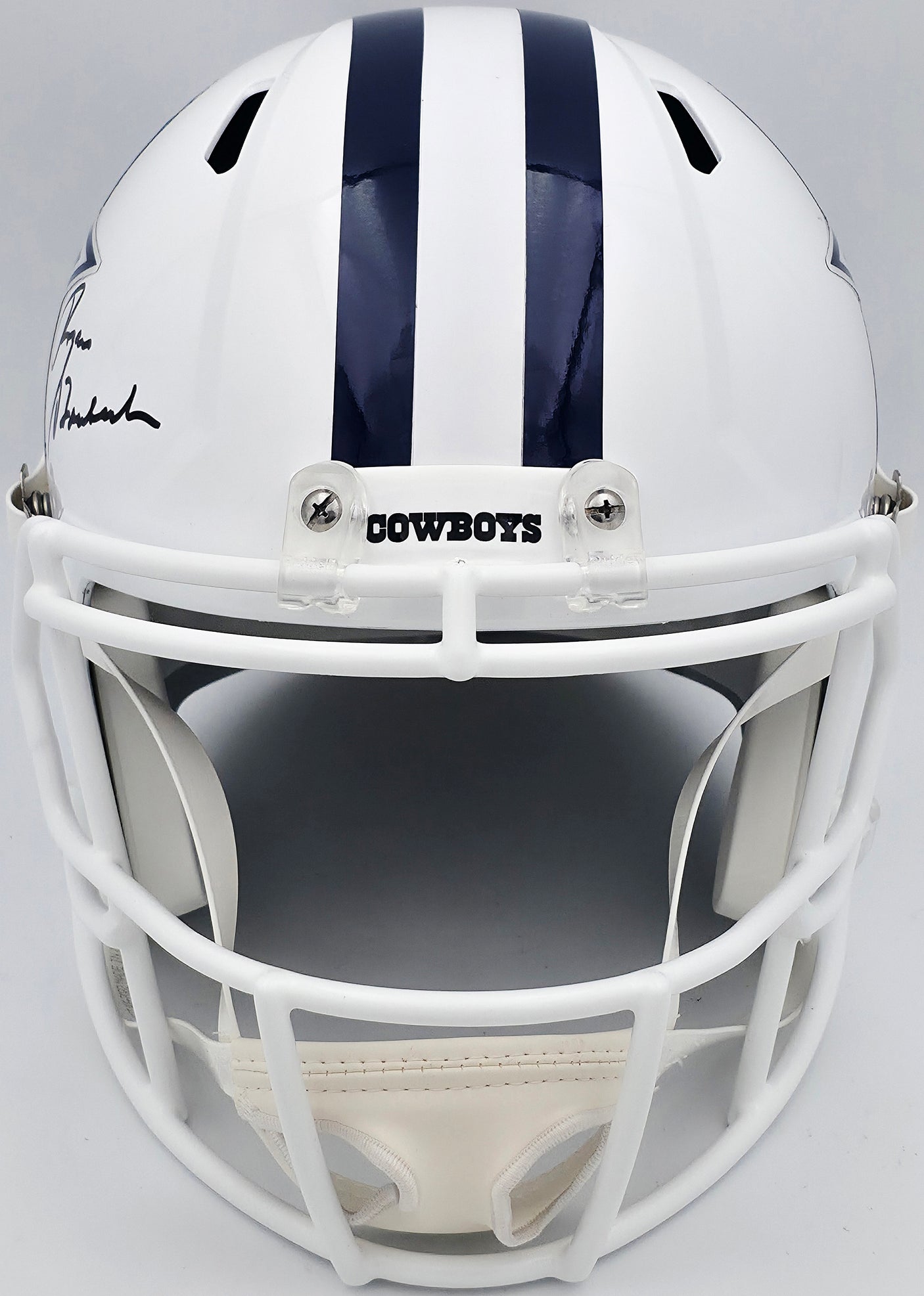 Roger Staubach Autographed Dallas Cowboys 2022 Alternate White Full Size Speed Replica Helmet Beckett BAS Witness Stock #238804