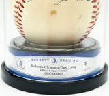 Roberto Clemente & Dale Long Autographed Official Giles NL Baseball Pittsburgh Pirates Auto Grade Near Mint/Mint 8 Beckett BAS #17610869