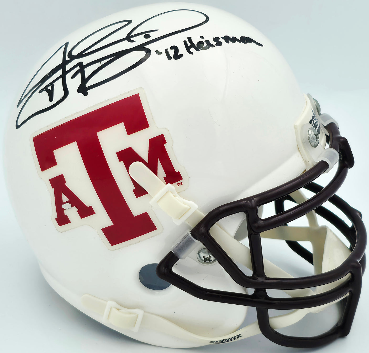 John David Crow & Johnny Manziel Autographed Texas A&M White Schutt Mini Helmet Beckett BAS QR #BR88757