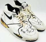 Shawn Kemp Autographed White Game Used Nike Air Jordan Shoes Seattle Supersonics (Damaged) Beckett BAS QR #BR84869 & BR84870