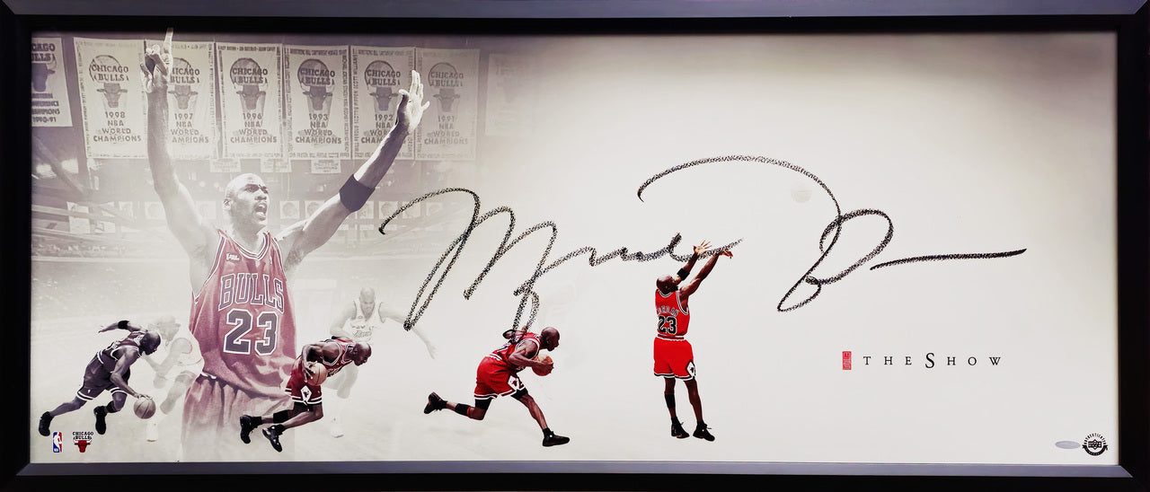 Michael Jordan Autographed Framed 20x46 "The Show" Poster Photo Chicago Bulls "Last Shot" UDA Holo #BAM142269
