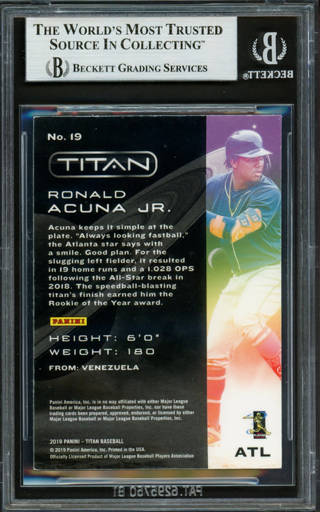Ronald Acuna Jr. Autographed 2019 Panini Titan Card #19 Atlanta Braves Beckett BAS #16710531