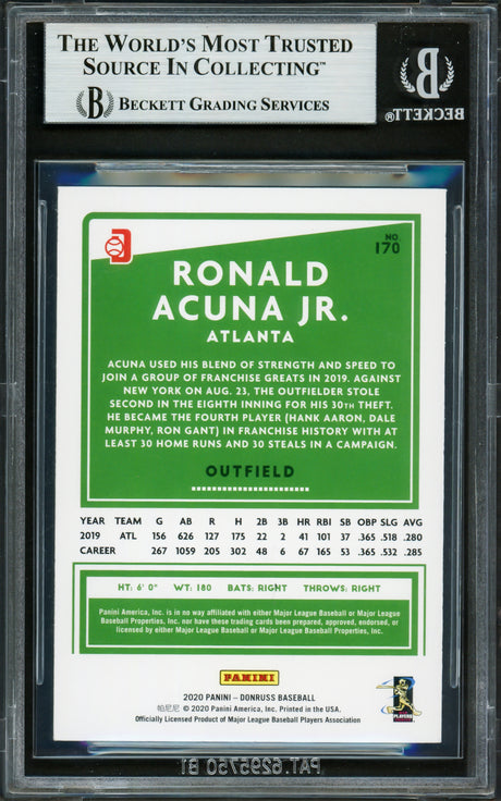 Ronald Acuna Jr. Autographed 2020 Donruss Variations Card #170 Atlanta Braves Beckett BAS #16710813