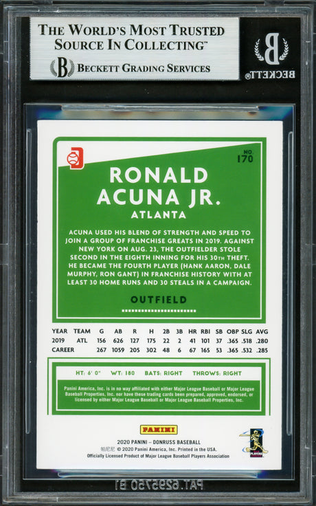Ronald Acuna Jr. Autographed 2020 Donruss Variations Card #170 Atlanta Braves Beckett BAS #16710814
