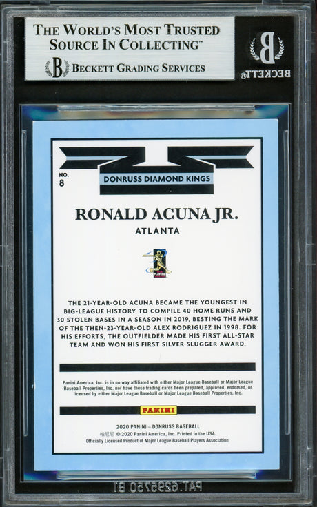 Ronald Acuna Jr. Autographed 2020 Donruss Diamond Kings Card #8 Atlanta Braves Beckett BAS #16710808
