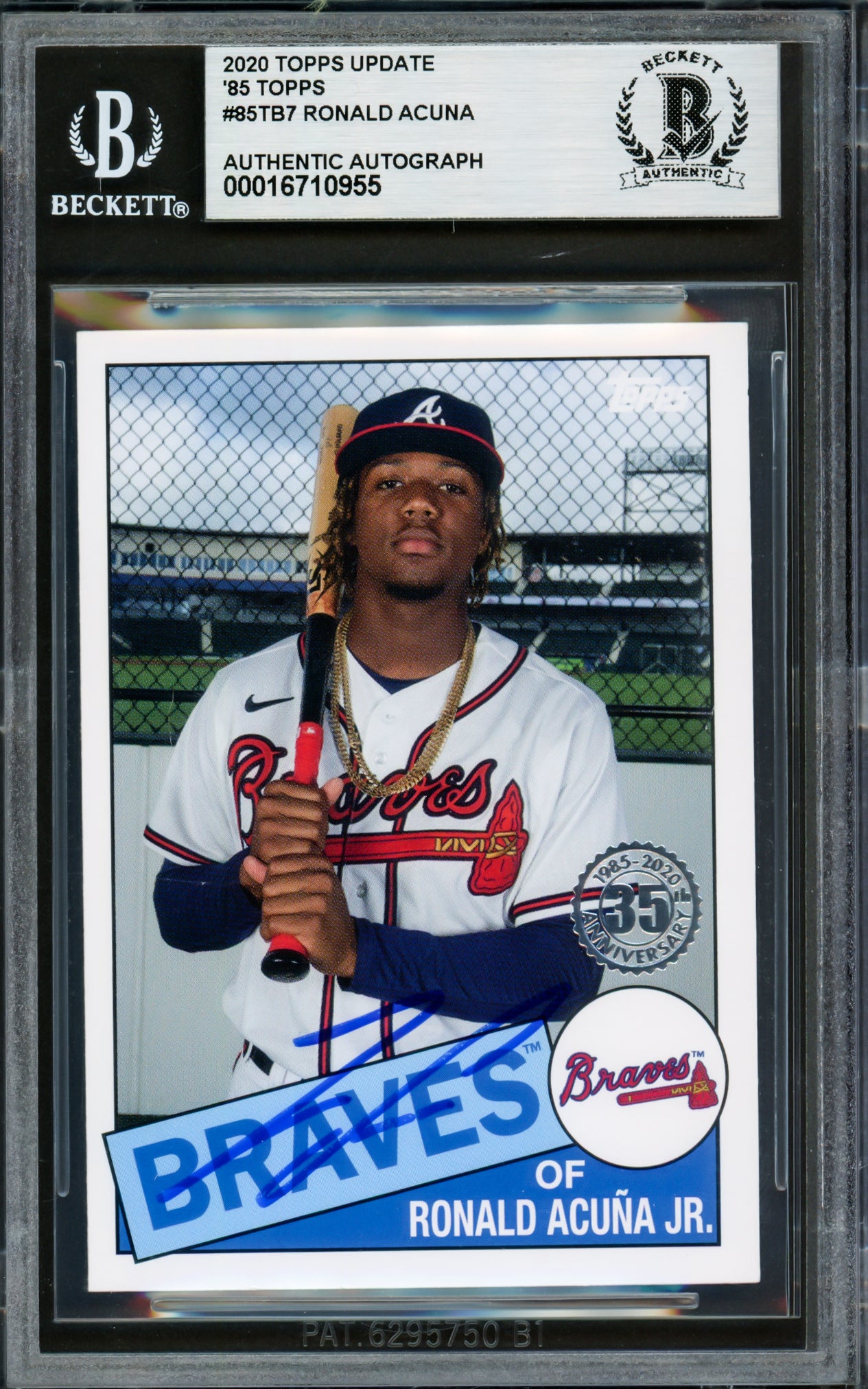 Ronald Acuna Jr. Autographed 2020 Topps 35th Anniversary Card #85TB-7 Atlanta Braves Beckett BAS #16710955