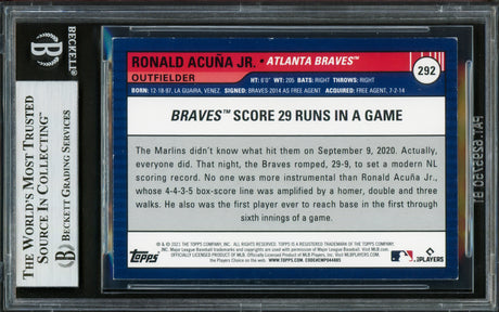Ronald Acuna Jr. Autographed 2021 Topps Big League Card #292 Atlanta Braves Beckett BAS #16711120