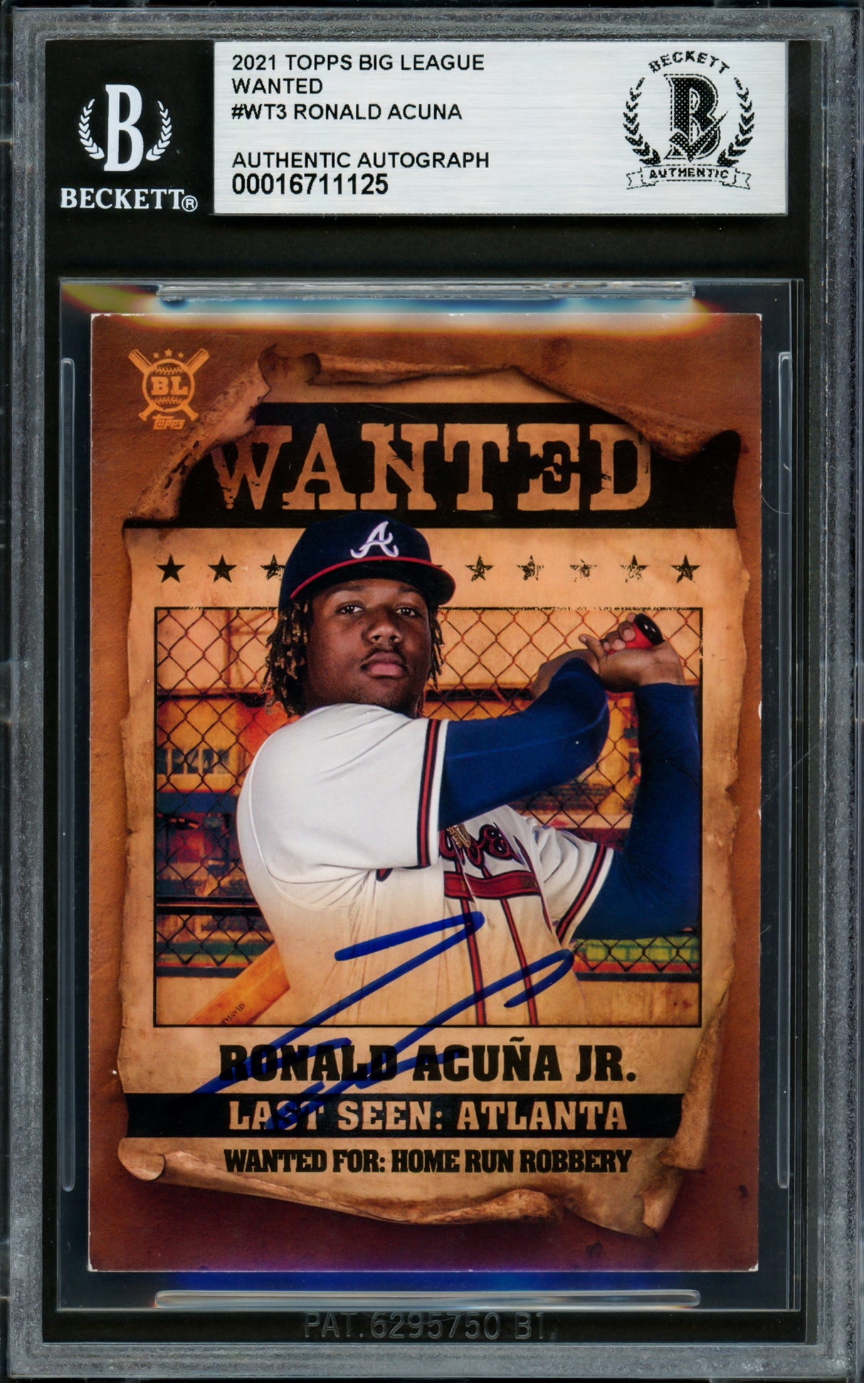 Ronald Acuna Jr. Autographed 2021 Topps Big League Wanted Card #WT3 Atlanta Braves Beckett BAS #16711125