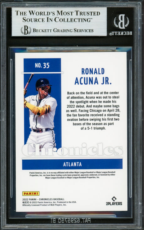 Ronald Acuna Jr. Autographed 2022 Panini Chronicles Card #35 Atlanta Braves Beckett BAS #16711179