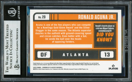 Ronald Acuna Jr. Autographed 2022 Panini Chronicles Classics Card #20 Atlanta Braves Beckett BAS #16711187