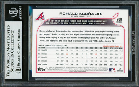 Ronald Acuna Jr. Autographed 2022 Topps Card #200 Atlanta Braves Beckett BAS #16711357