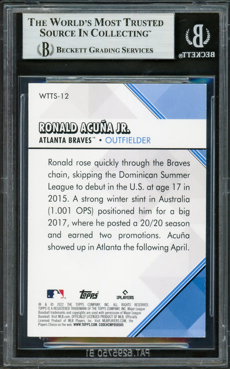 Ronald Acuna Jr. Autographed 2022 Topps Welcome To The Show Card #WTTS12 Atlanta Braves Beckett BAS #16711364