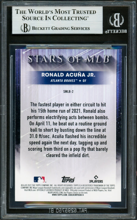 Ronald Acuna Jr. Autographed 2022 Topps Stars of MLB Card #SMLB-2 Atlanta Braves Beckett BAS #16711368