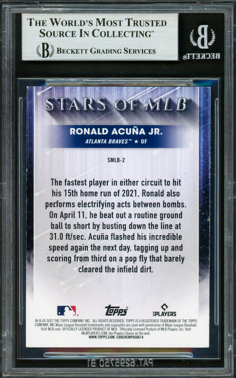 Ronald Acuna Jr. Autographed 2022 Topps Stars of MLB Card #SMLB-2 Atlanta Braves Beckett BAS #16711369