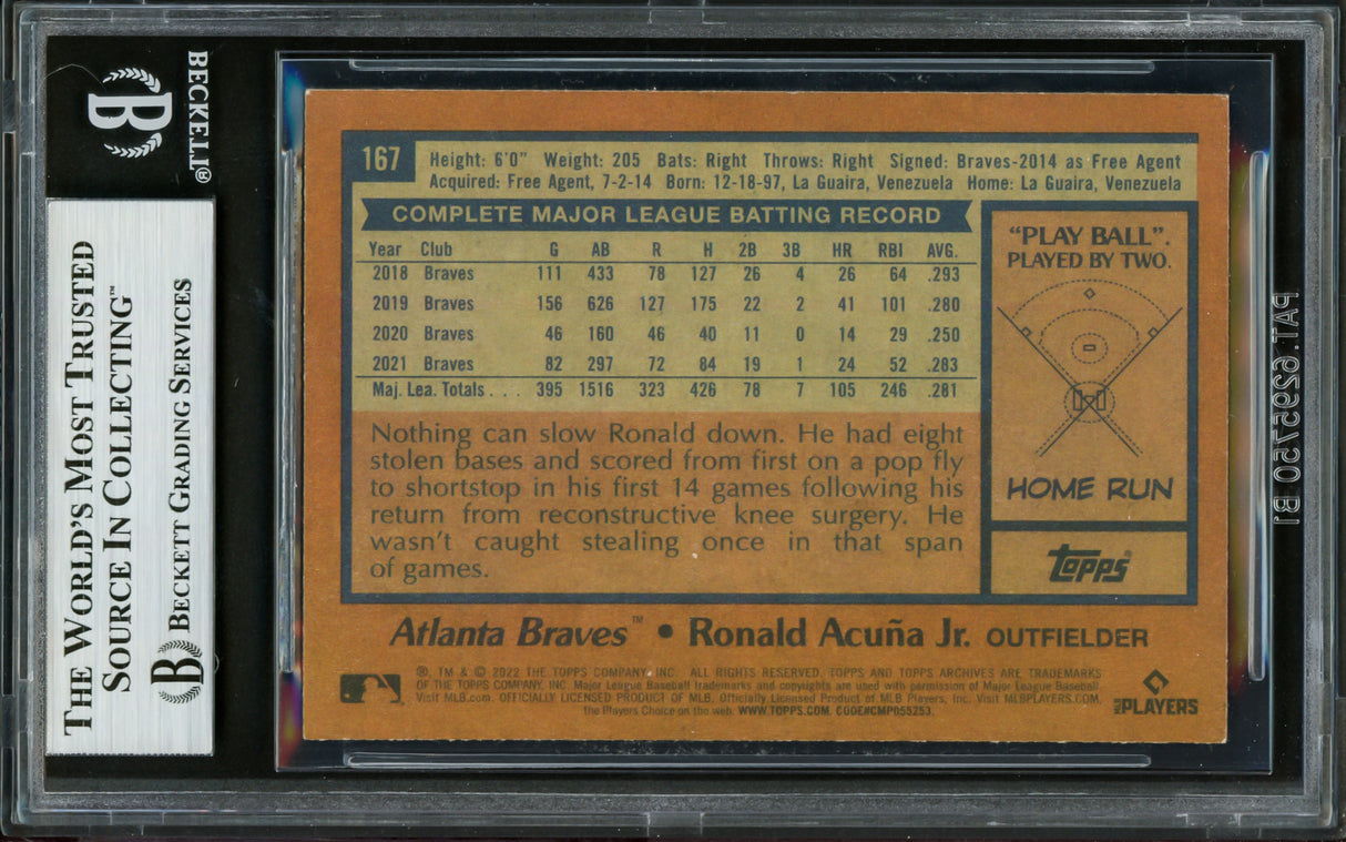 Ronald Acuna Jr. Autographed 2022 Topps Archives Card #167 Atlanta Braves Beckett BAS #16711376
