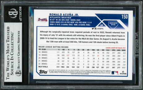Ronald Acuna Jr. Autographed 2023 Topps Card #150 Atlanta Braves Beckett BAS #16711394