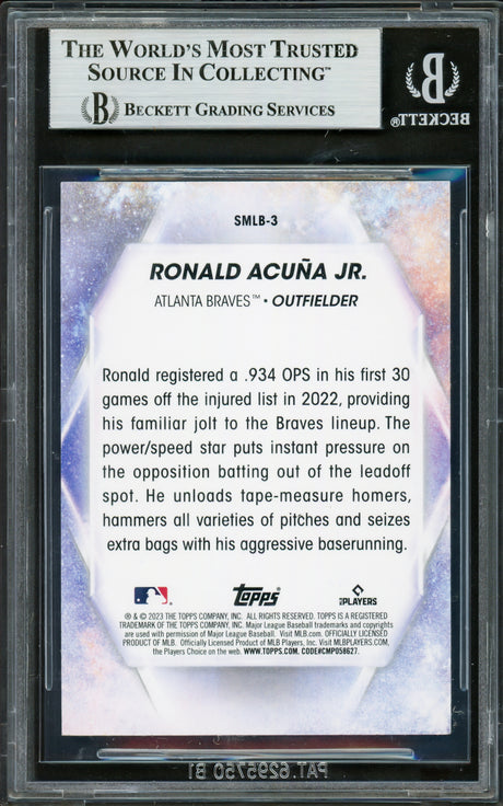 Ronald Acuna Jr. Autographed 2023 Topps Stars of MLB Card #SMLB-3 Atlanta Braves Beckett BAS #16711403