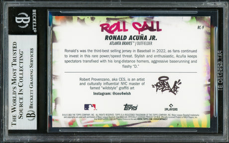 Ronald Acuna Jr. Autographed 2023 Topps Big League Roll Call Card #RC9 Atlanta Braves Beckett BAS #16711412