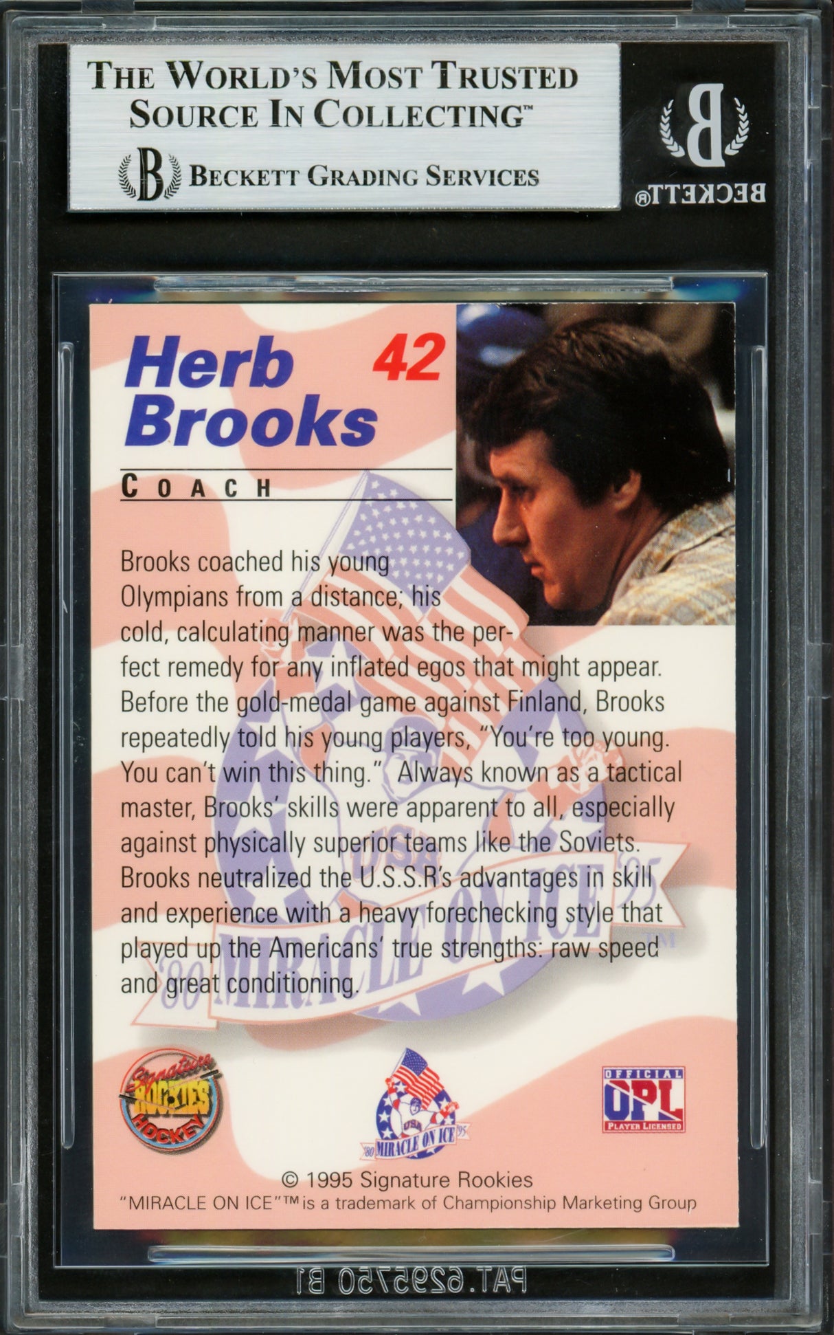 Herb Brooks Autographed 1995 Signature Rookies Card #42 1980 Team USA Hockey Beckett BAS #16711438