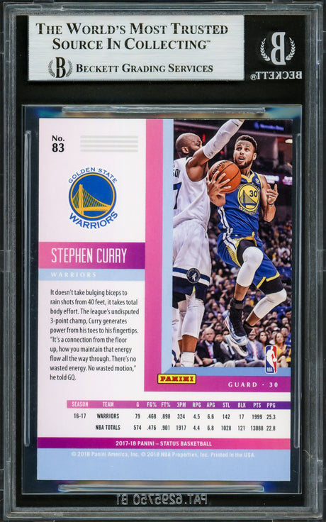 Stephen Curry Autographed 2017-18 Panini Status Card #83 Golden State Warriors Beckett BAS #16713419