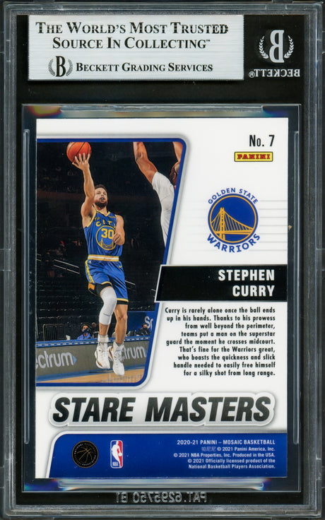 Stephen Curry Autographed 2020-21 Panini Mosaic Stare Masters Card #7 Golden State Warriors Beckett BAS #16713691