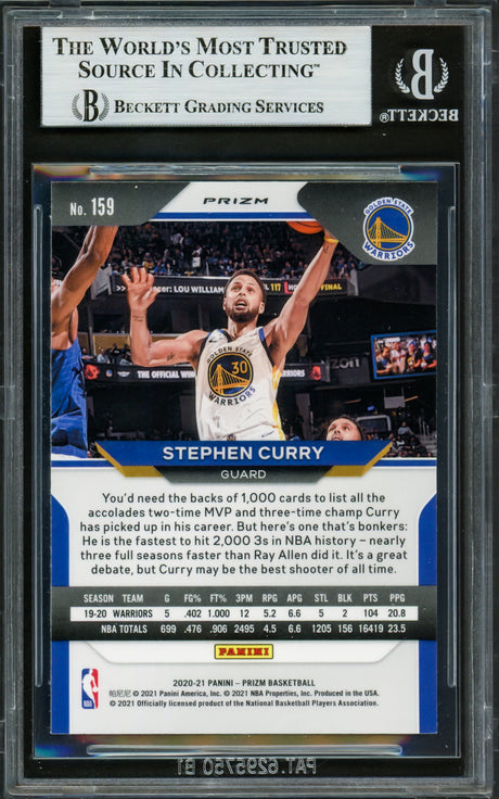 Stephen Curry Autographed 2020-21 Panini Prizm Green Card #159 Golden State Warriors Beckett BAS #16713709