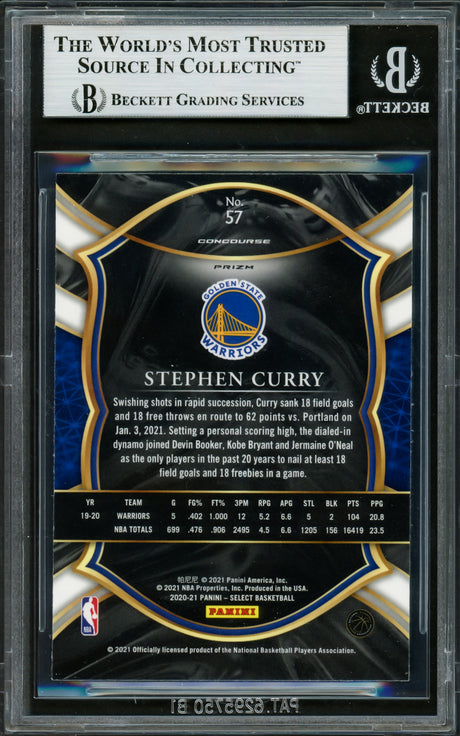 Stephen Curry Autographed 2020-21 Select Prizm Red White Orange Flash Card #57 Golden State Warriors Beckett BAS #16713964
