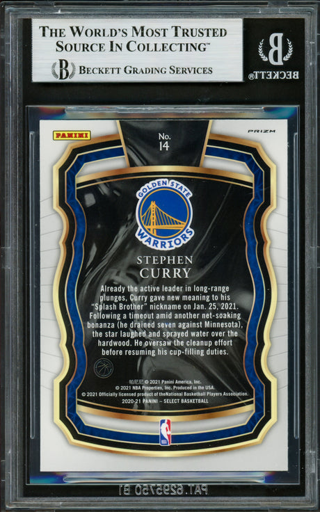 Stephen Curry Autographed 2020-21 Select Prizm Company Blue Prizm Card #14 Golden State Warriors Beckett BAS #16713998