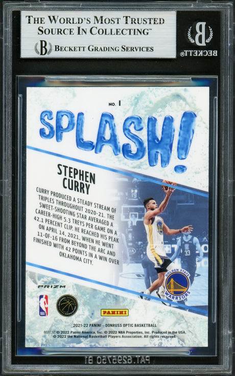 Stephen Curry Autographed 2021-22 Donruss Optic Splash Prizm Card #1 Golden State Warriors Beckett BAS #16714085