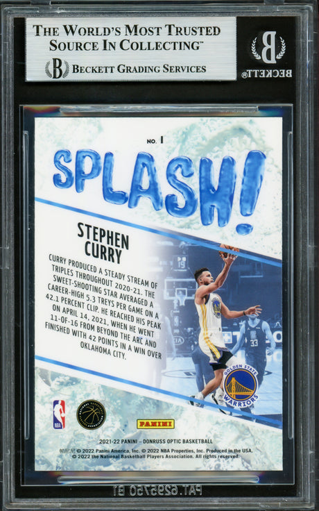 Stephen Curry Autographed 2021-22 Donruss Optic Splash Card #1 Golden State Warriors Beckett BAS #16714148