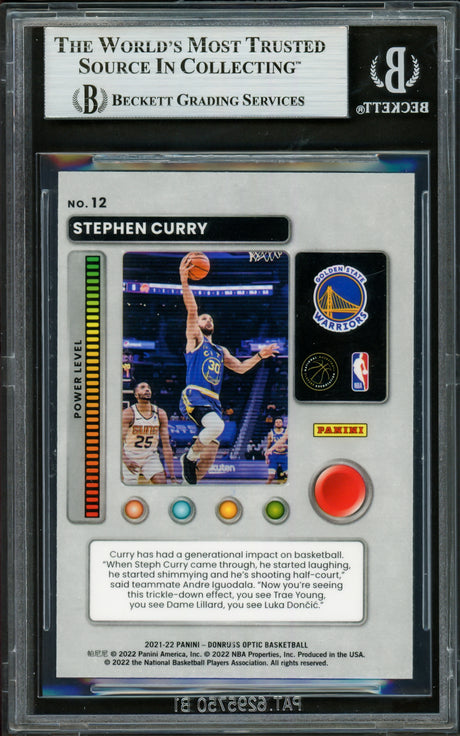 Stephen Curry Autographed 2021-22 Donruss Optic T-Minus Card #12 Golden State Warriors Beckett BAS #16714158