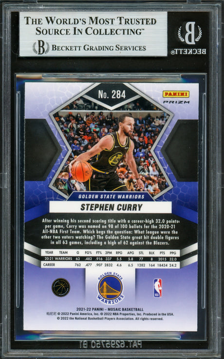 Stephen Curry Autographed 2021-22 Panini Mosaic Silver Prizm Card #284 Golden State Warriors Beckett BAS #16714199