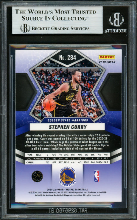 Stephen Curry Autographed 2021-22 Panini Mosaic Green Prizm Card #284 Golden State Warriors Beckett BAS #16714224