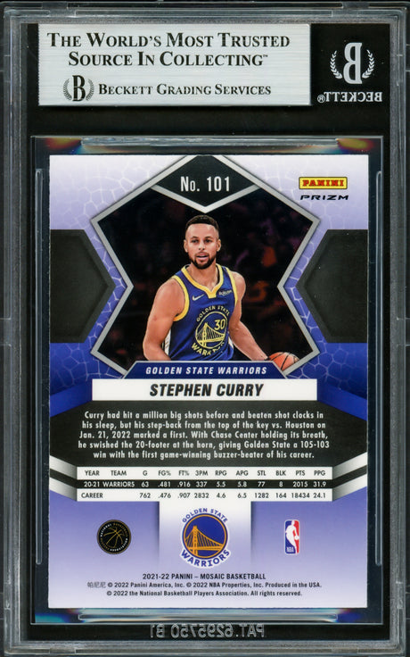 Stephen Curry Autographed 2021-22 Panini Mosaic Green Prizm Card #101 Golden State Warriors Beckett BAS #16714234