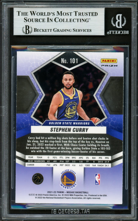 Stephen Curry Autographed 2021-22 Panini Mosaic Prizm Card #101 Golden State Warriors Beckett BAS #16714237