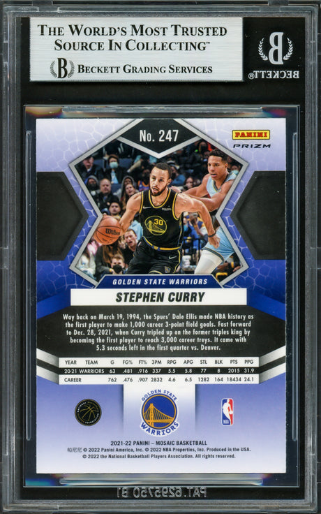 Stephen Curry Autographed 2021-22 Panini Mosaic Prizm Card #247 Golden State Warriors Beckett BAS #16714271