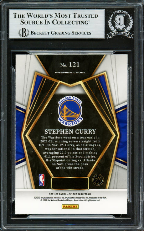 Stephen Curry Autographed 2021-22 Select Blue Card #121 Golden State Warriors Beckett BAS #16708024