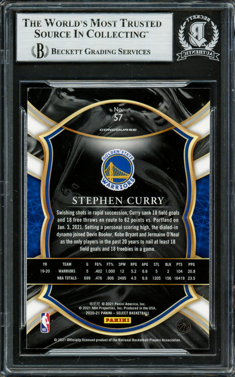 Stephen Curry Autographed 2021-22 Select Blue Card #57 Golden State Warriors Beckett BAS #16707983
