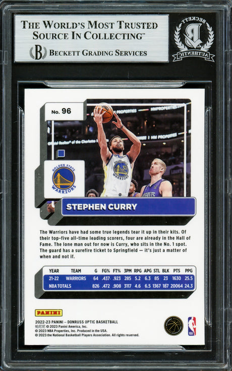 Stephen Curry Autographed 2022-23 Donruss Optic Card #96 Golden State Warriors Beckett BAS #16708044