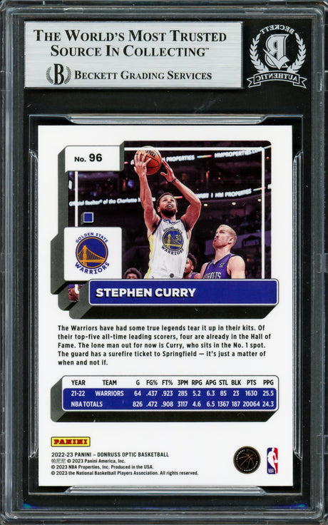 Stephen Curry Autographed 2022-23 Donruss Optic Card #96 Golden State Warriors Beckett BAS #16708045