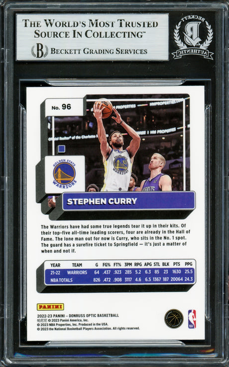 Stephen Curry Autographed 2022-23 Donruss Optic Card #96 Golden State Warriors Beckett BAS #16708046