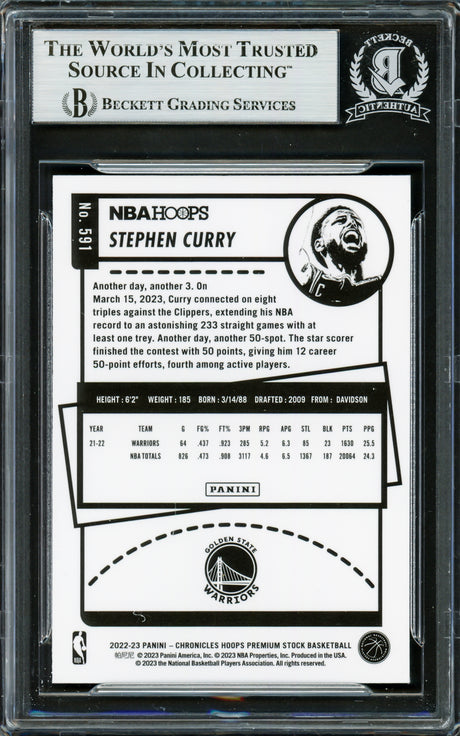 Stephen Curry Autographed 2022-23 Hoops Premium Stock Card #591 Golden State Warriors Beckett BAS #16708087