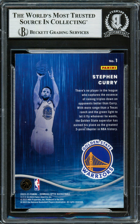 Stephen Curry Autographed 2022-23 Donruss Optic Raining 3's Card #1 Golden State Warriors Beckett BAS #16708083